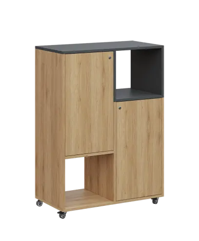 AERO 34 P kancelářská skříň, 2-dveřová/4 niky, pravá, 1100x800x400, kolečka, antracit/dub fjord