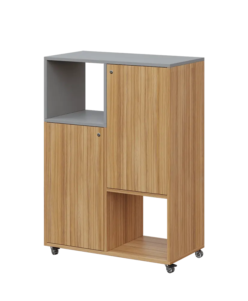 AERO 34 L kancelářská skříň, 2-dveřová/4 niky, levá, 1100x800x400, kolečka, chinchilla šedá/coco bolo