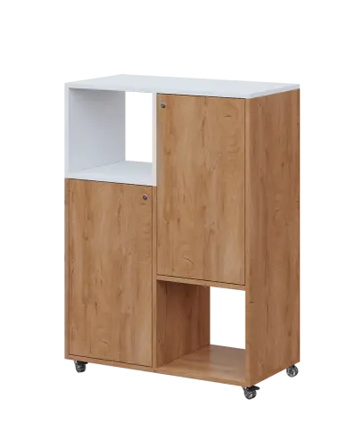 AERO 34 L kancelářská skříň, 2-dveřová/4 niky, levá, 1100x800x400, kolečka, platinově bílá/dub klasi AERO 34 L kancelářská skříň, 2-dveřová/4 niky, levá, 1100x800x400, kolečka, platinově bílá/dub klasik