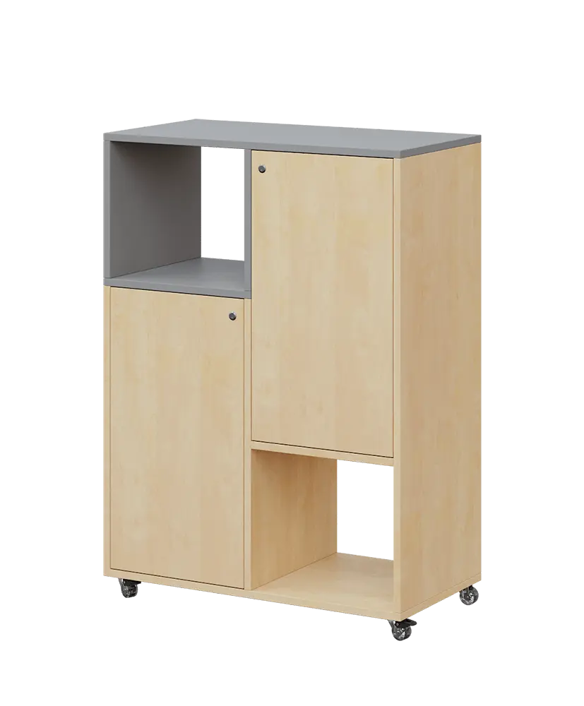 AERO 34 L kancelářská skříň, 2-dveřová/4 niky, levá, 1100x800x400, kolečka, chinchilla šedá/bříza irská