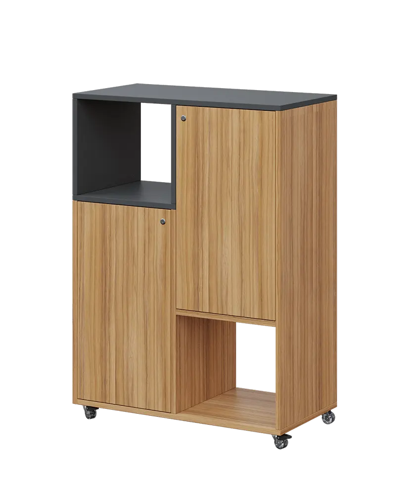 AERO 34 L kancelářská skříň, 2-dveřová/4 niky, levá, 1100x800x400, kolečka, antracit/coco bolo