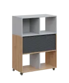 AERO 35 kancelářská skříň, roletková/4 niky, 1100x800x400, kolečka, šedá/dub hickory