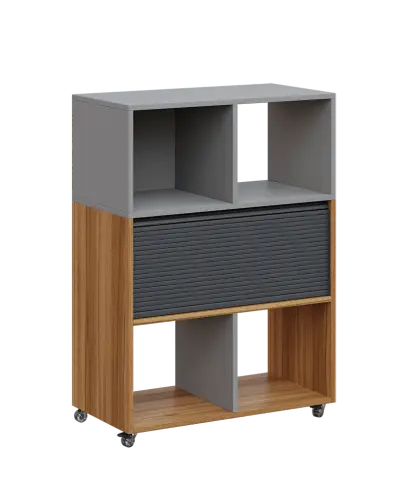 AERO 35 kancelářská skříň, roletková/4 niky, 1100x800x400, kolečka, chinchilla šedá/ořech světlý