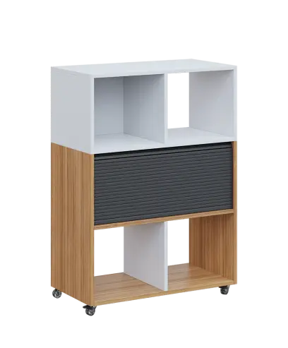 AERO 35 kancelářská skříň, roletková/4 niky, 1100x800x400, kolečka, platinově bílá/coco bolo