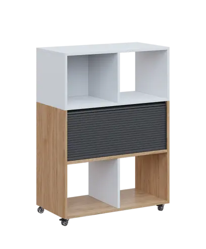 AERO 35 kancelářská skříň, roletková/4 niky, 1100x800x400, kolečka, platinově bílá/dub hickory