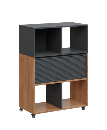 AERO 35 kancelářská skříň, roletková/4 niky, 1100x800x400, kolečka, antracit/dub klasik