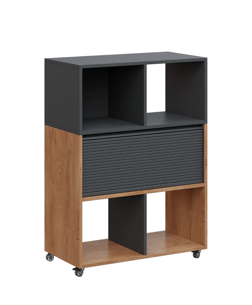 AERO 35 kancelářská skříň, roletková/4 niky, 1100x800x400, kolečka, antracit/dub klasik