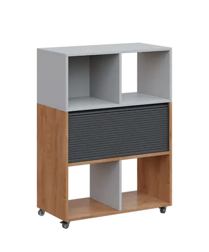 AERO 35 kancelářská skříň, roletková/4 niky, 1100x800x400, kolečka, šedá/dub klasik