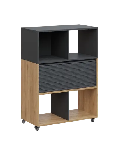 AERO 35 kancelářská skříň, roletková/4 niky, 1100x800x400, kolečka, antracit/dub fjord