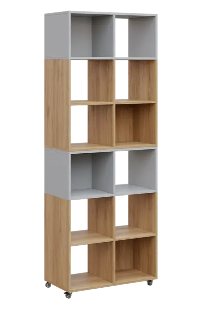 AERO 41 kancelářská skříň, otevřená, 2150x800x400, kolečka, platinově šedá/dub fjord