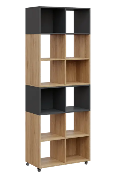 AERO 41 kancelářská skříň, otevřená, 2150x800x400, kolečka, platinově antracit/dub fjord