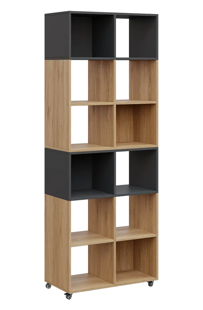 AERO 41 kancelářská skříň, otevřená, 2150x800x400, kolečka, platinově antracit/dub fjord