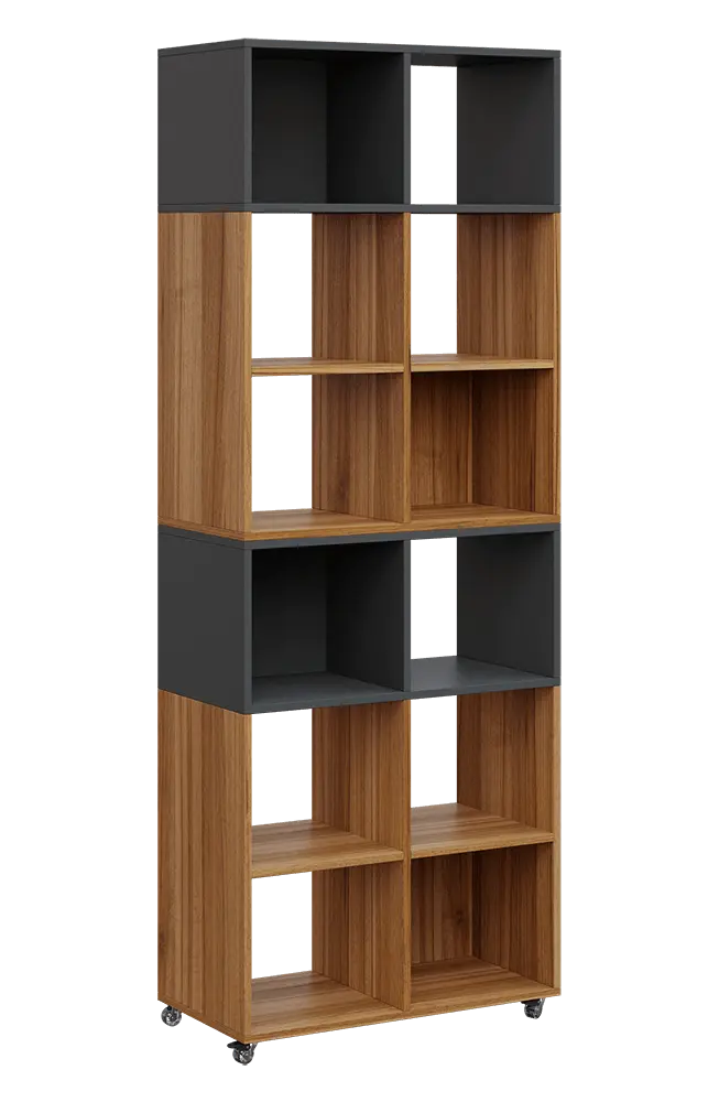 AERO 41 kancelářská skříň, otevřená, 2150x800x400, kolečka, platinově antracit/ořech světlý