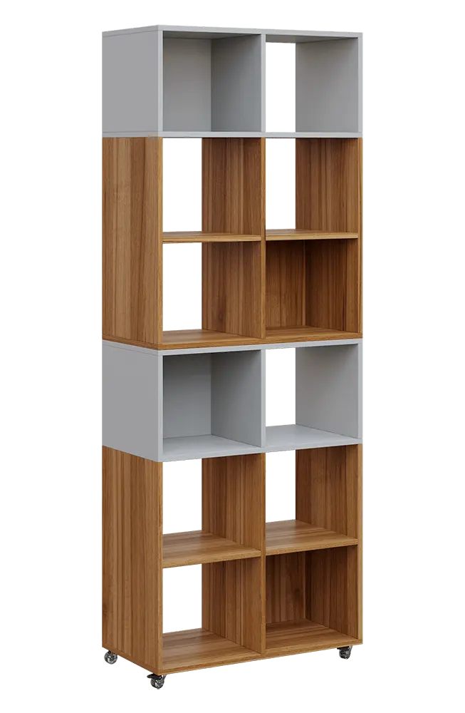 AERO 41 kancelářská skříň, otevřená, 2150x800x400, kolečka, platinově šedá/ořech světlý