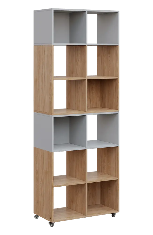 AERO 41 kancelářská skříň, otevřená, 2150x800x400, kolečka, platinově šedá/dub hickory