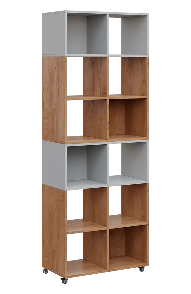 AERO 41 kancelářská skříň, otevřená, 2150x800x400, kolečka, platinově šedá/dub klasik