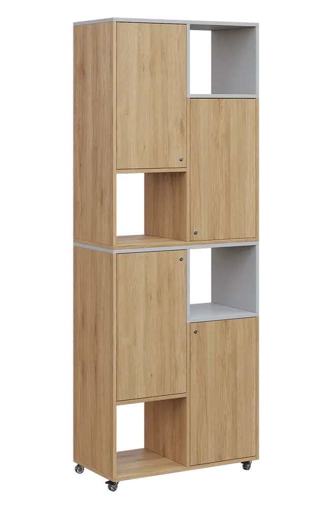 AERO 42 P kancelářská skříň, 4-dveřová/4 niky, pravá, 2150x800x400, kolečka, šedá/dub fjord