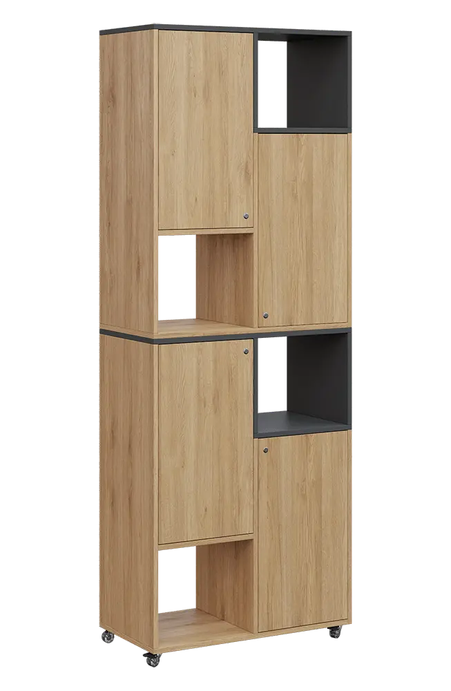 AERO 42 P kancelářská skříň, 4-dveřová/4 niky, pravá, 2150x800x400, kolečka, antracit/dub fjord