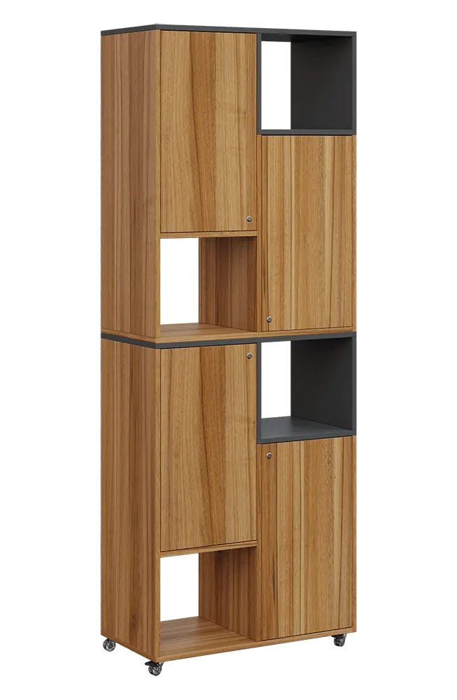 AERO 42 P kancelářská skříň, 4-dveřová/4 niky, pravá, 2150x800x400, kolečka, antracit/ořech světlý