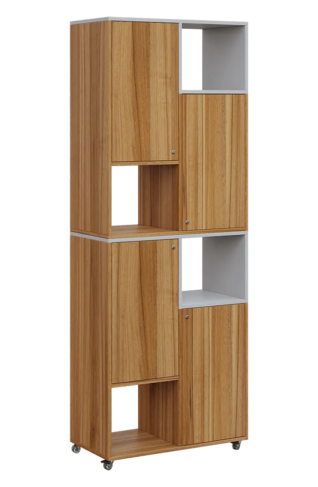 AERO 42 P kancelářská skříň, 4-dveřová/4 niky, pravá, 2150x800x400, kolečka, šedá/ořech světlý