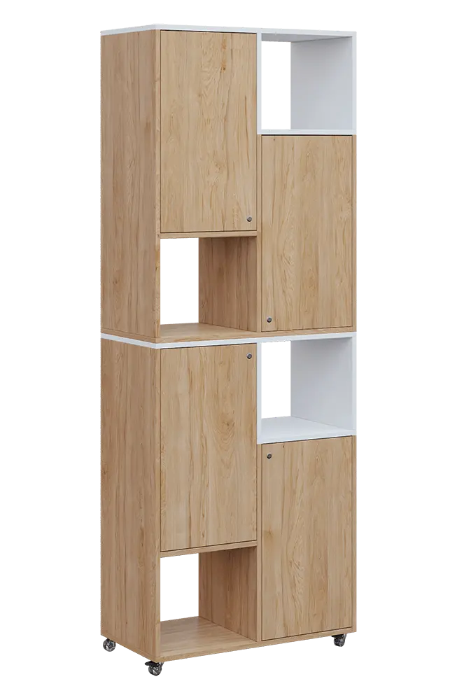 AERO 42 P kancelářská skříň, 4-dveřová/4 niky, pravá, 2150x800x400, kolečka, platinově bílá/dub hickory