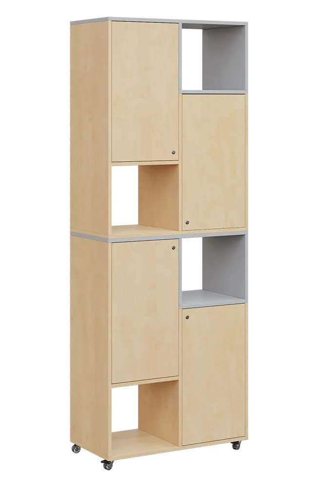 AERO 42 P kancelářská skříň, 4-dveřová/4 niky, pravá, 2150x800x400, kolečka, šedá/bříza irská