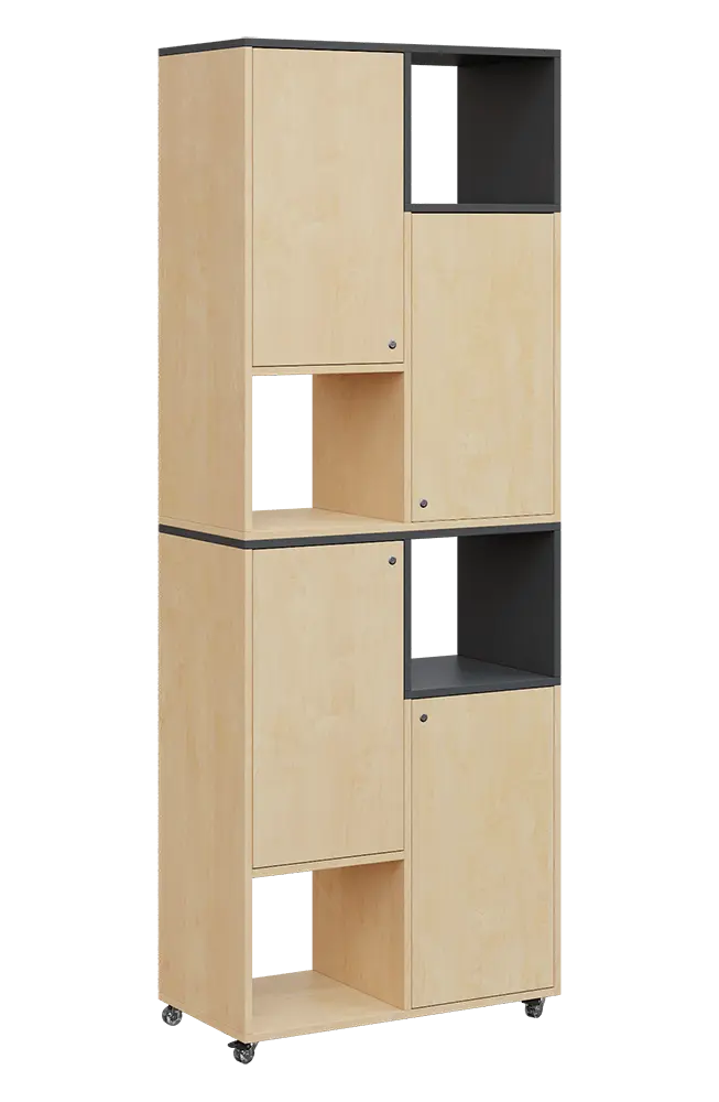 AERO 42 P kancelářská skříň, 4-dveřová/4 niky, pravá, 2150x800x400, kolečka, antracit/bříza irská