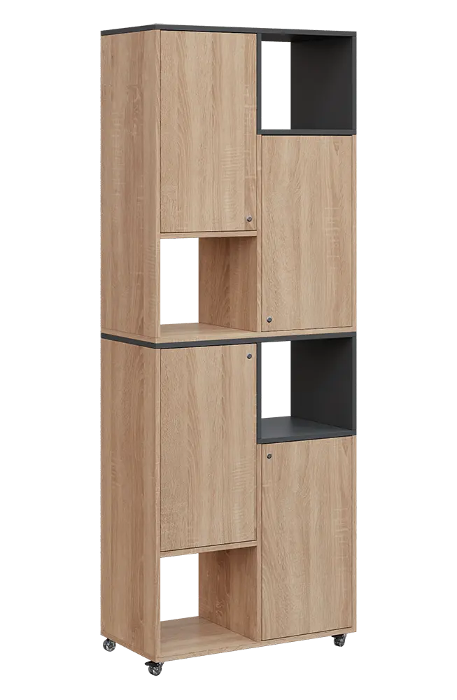 AERO 42 P kancelářská skříň, 4-dveřová/4 niky, pravá, 2150x800x400, kolečka, antracit/dub bardolino