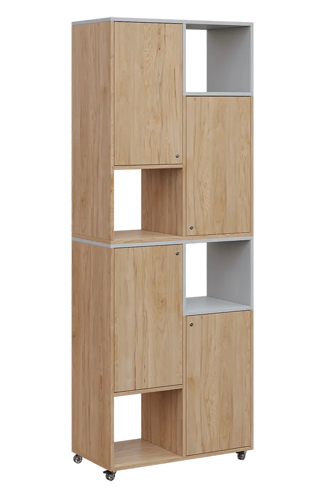 AERO 42 P kancelářská skříň, 4-dveřová/4 niky, pravá, 2150x800x400, kolečka, šedá/dub hickory