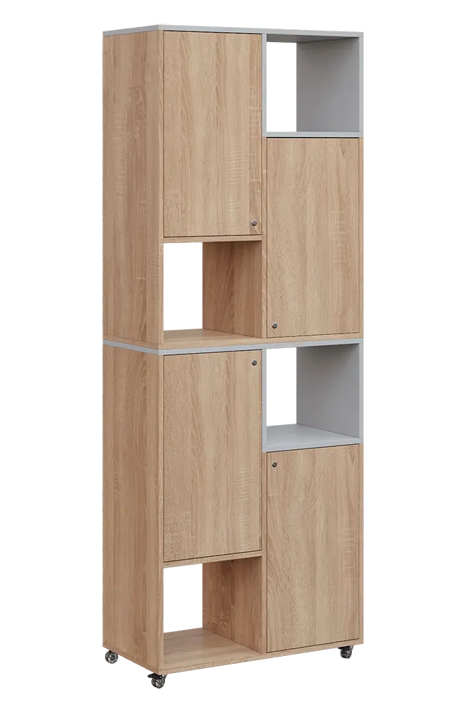 AERO 42 P kancelářská skříň, 4-dveřová/4 niky, pravá, 2150x800x400, kolečka, šedá/dub bardolino