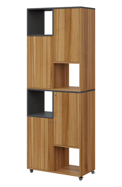 AERO 42 L kancelářská skříň, 4-dveřová/4 niky, levá, 2150x800x400, kolečka, antracit/ořech světlý