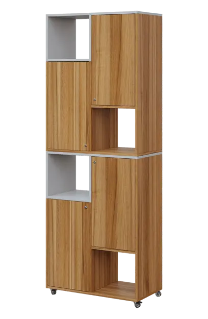 AERO 42 L kancelářská skříň, 4-dveřová/4 niky, levá, 2150x800x400, kolečka, šedá/ořech světlý