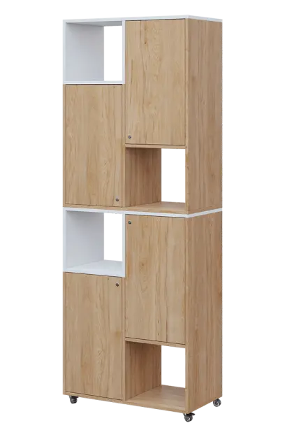 AERO 42 L kancelářská skříň, 4-dveřová/4 niky, levá, 2150x800x400, kolečka, platinově bílá/dub hickory