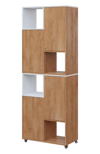 AERO 42 L kancelářská skříň, 4-dveřová/4 niky, levá, 2150x800x400, kolečka, platinově bílá/dub klasik