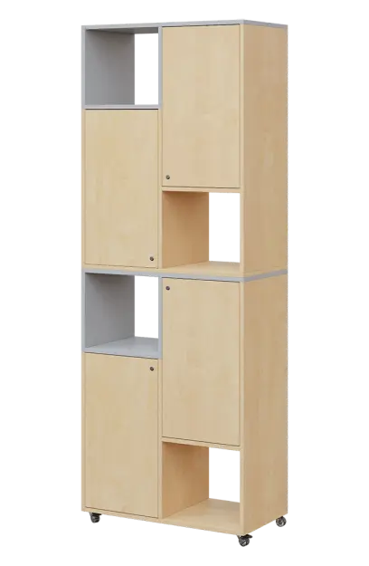 AERO 42 L kancelářská skříň, 4-dveřová/4 niky, levá, 2150x800x400, kolečka, šedá/bříza irská