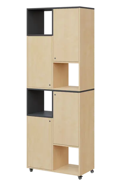 AERO 42 L kancelářská skříň, 4-dveřová/4 niky, levá, 2150x800x400, kolečka, antracit/bříza irská