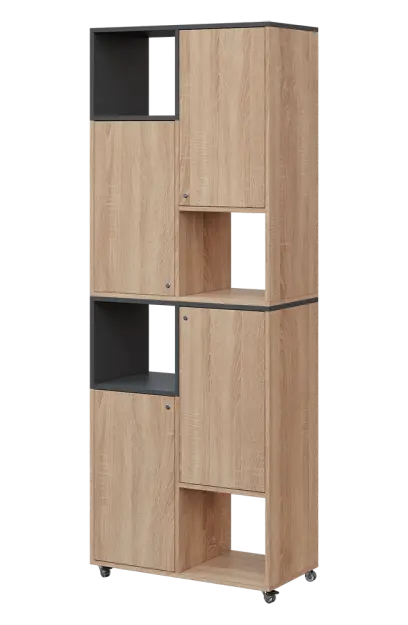 AERO 42 L kancelářská skříň, 4-dveřová/4 niky, levá, 2150x800x400, kolečka, antracit/dub bardolino