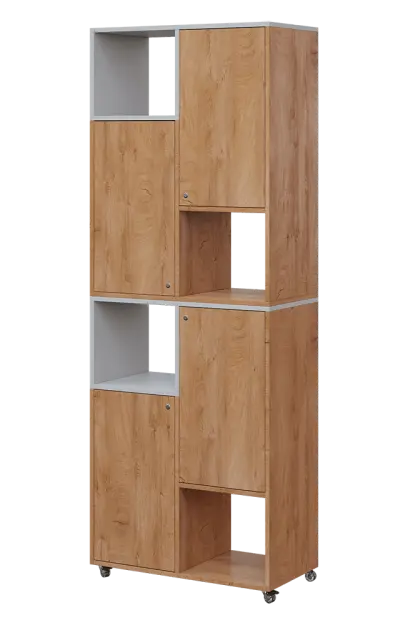 AERO 42 L kancelářská skříň, 4-dveřová/4 niky, levá, 2150x800x400, kolečka, šedá/dub klasik