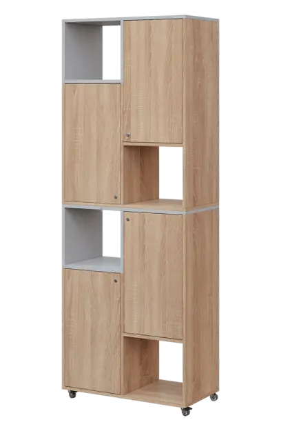 AERO 42 L kancelářská skříň, 4-dveřová/4 niky, levá, 2150x800x400, kolečka, šedá/dub bardolino