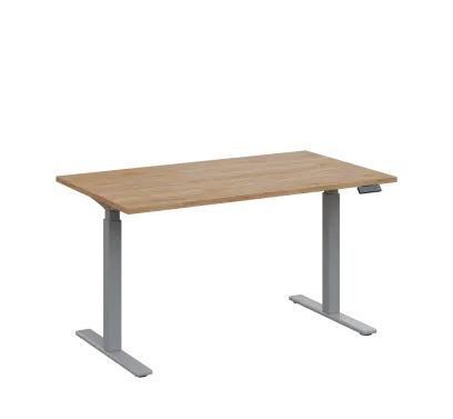 AERO 06 výškově nastavitelný stůl, kovová podnož stříbrná, deska 25 mm, široký 1400 mm, dub hickory AERO 06 výškově nastavitelný stůl, kovová podnož stříbrná, deska 25 mm, široký 1400 mm, dub hickory