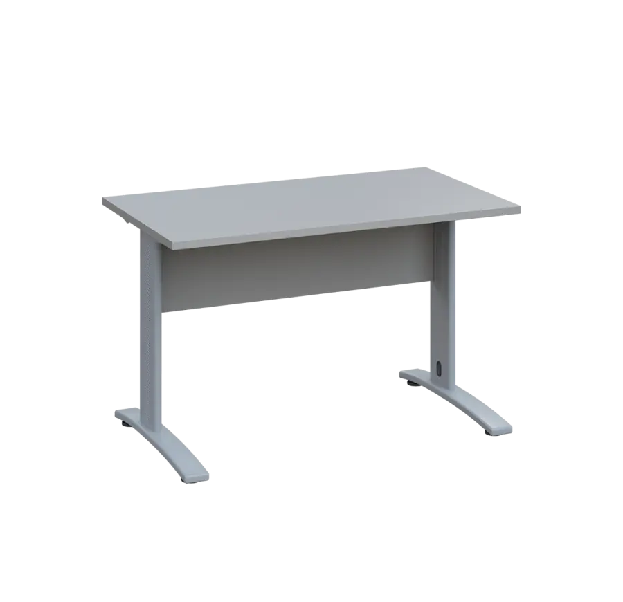 LK 27 - 12 stůl kancelářský, kovová podnož stříbrná, deska 25 mm, široký 1200 mm, šedá