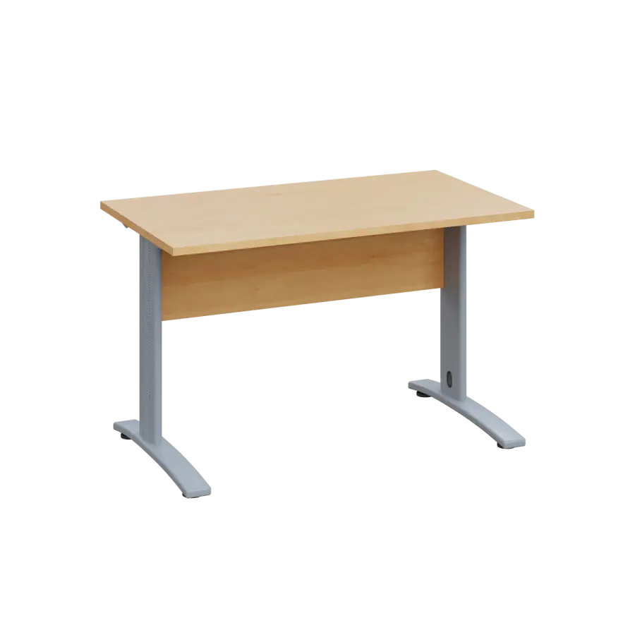 LK 27 - 12 stůl kancelářský, kovová podnož stříbrná, deska 25 mm, široký 1200 mm, javor horský
