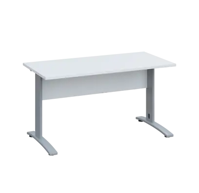LK 27 - 14 stůl kancelářský, kovová podnož stříbrná, deska 25 mm, široký 1400 mm, bílá