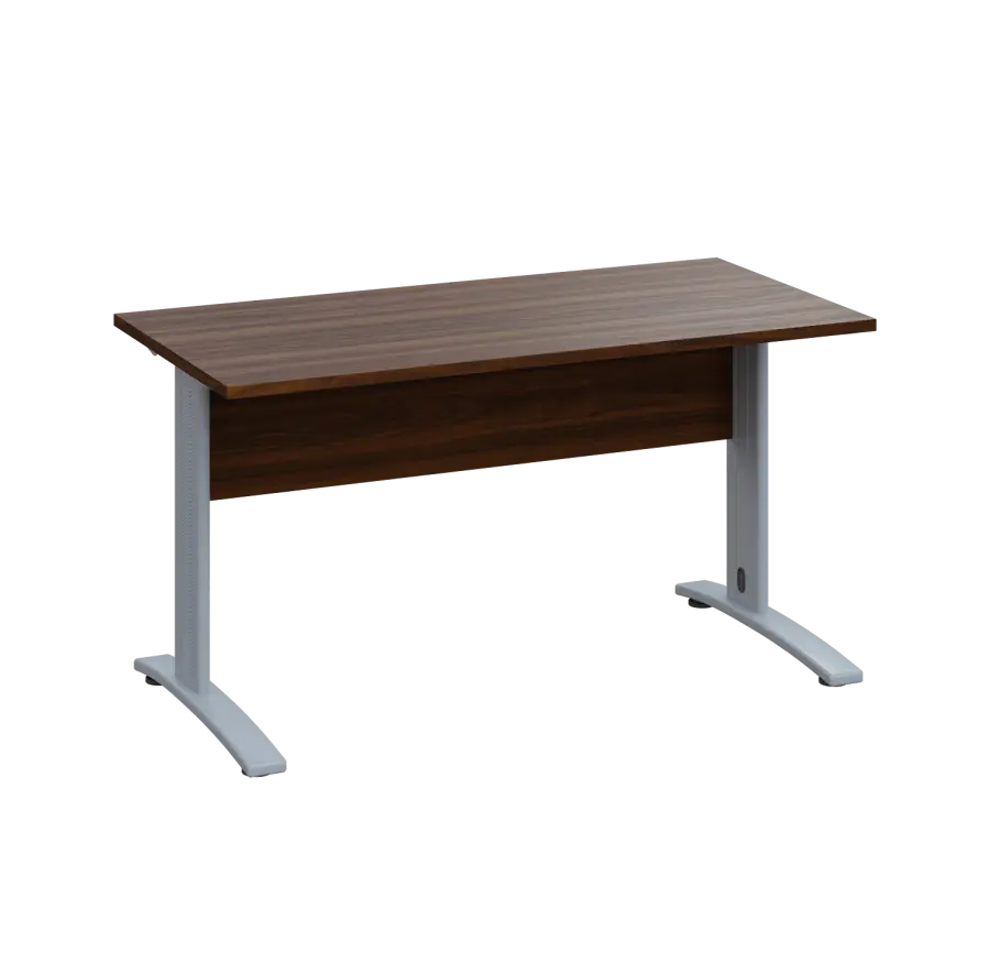 LK 27 - 14 stůl kancelářský, kovová podnož stříbrná, deska 25 mm, široký 1400 mm, ořech královský