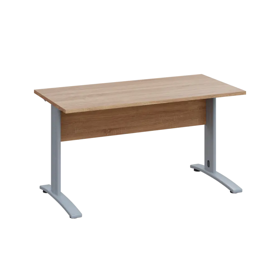 LK 27 - 14 stůl kancelářský, kovová podnož stříbrná, deska 25 mm, široký 1400 mm, dub bardolino
