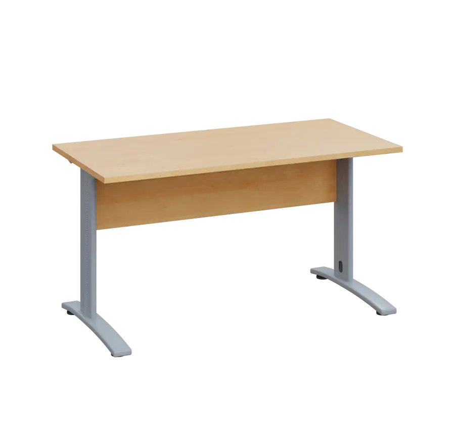 LK 27 - 14 stůl kancelářský, kovová podnož stříbrná, deska 25 mm, široký 1400 mm, javor horský