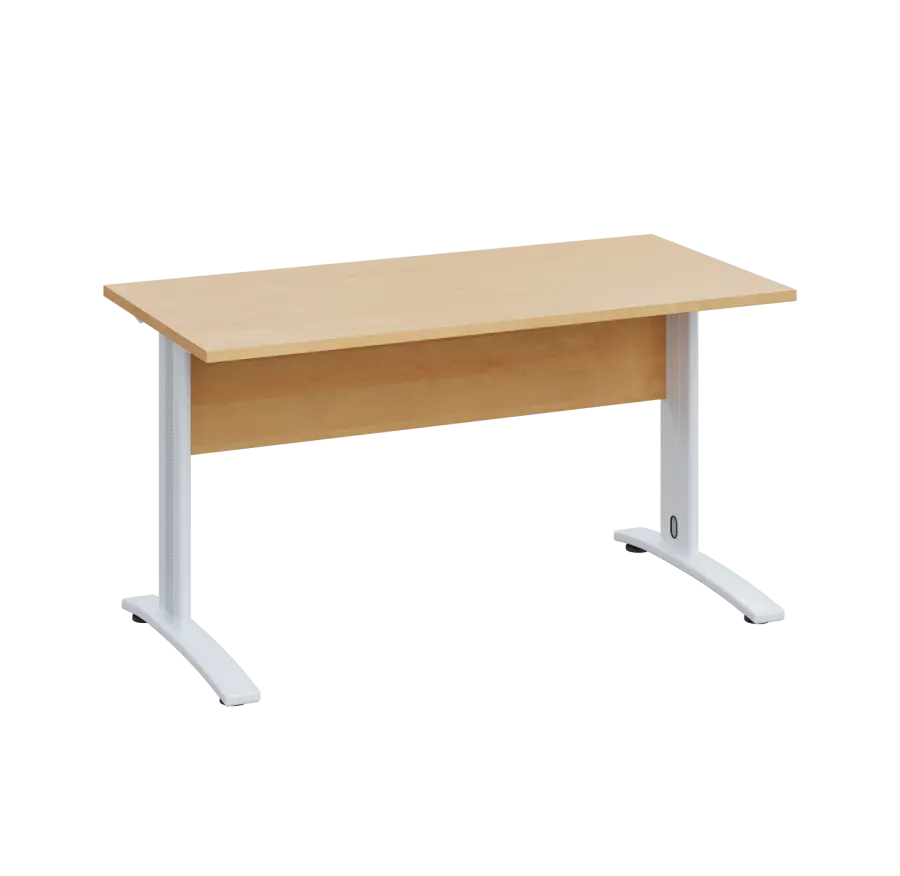 LK 27 - 14 stůl kancelářský, kovová podnož bílá, deska 25 mm, široký 1400 mm, javor horský