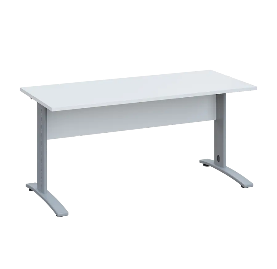LK 27 - 16 stůl kancelářský, kovová podnož stříbrná, deska 25 mm, široký 1600 mm, bílá