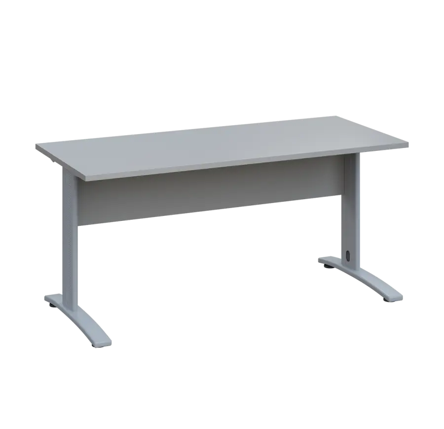 LK 27 - 16 stůl kancelářský, kovová podnož stříbrná, deska 25 mm, široký 1600 mm, šedá