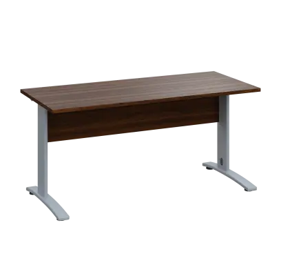LK 27 - 16 stůl kancelářský, kovová podnož stříbrná, deska 25 mm, široký 1600 mm, ořech královský